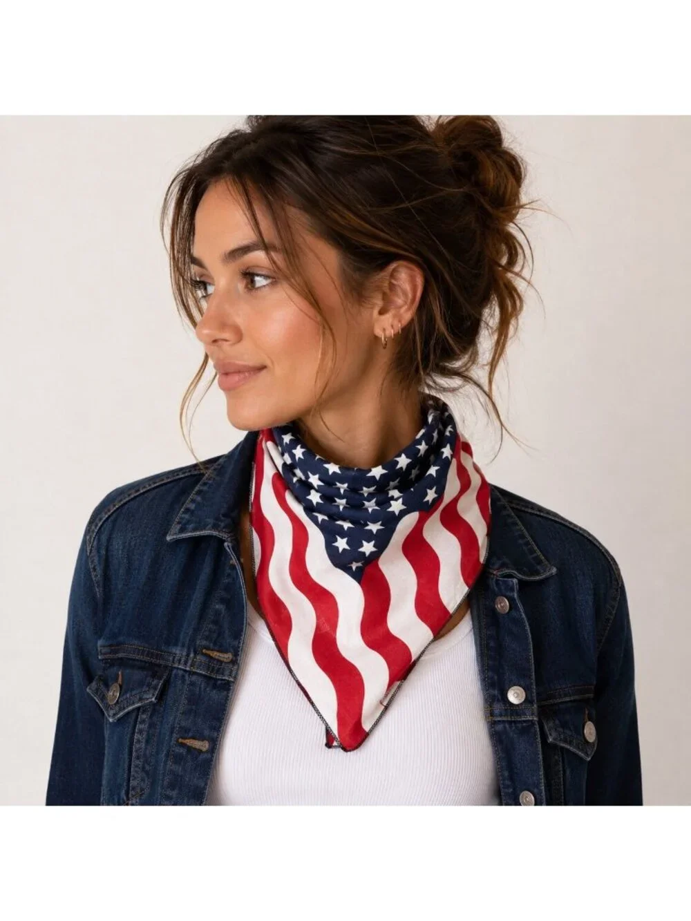 Vintage 1980s American Flag Patriotic Cotton Bandana Made in USA Red White Blue